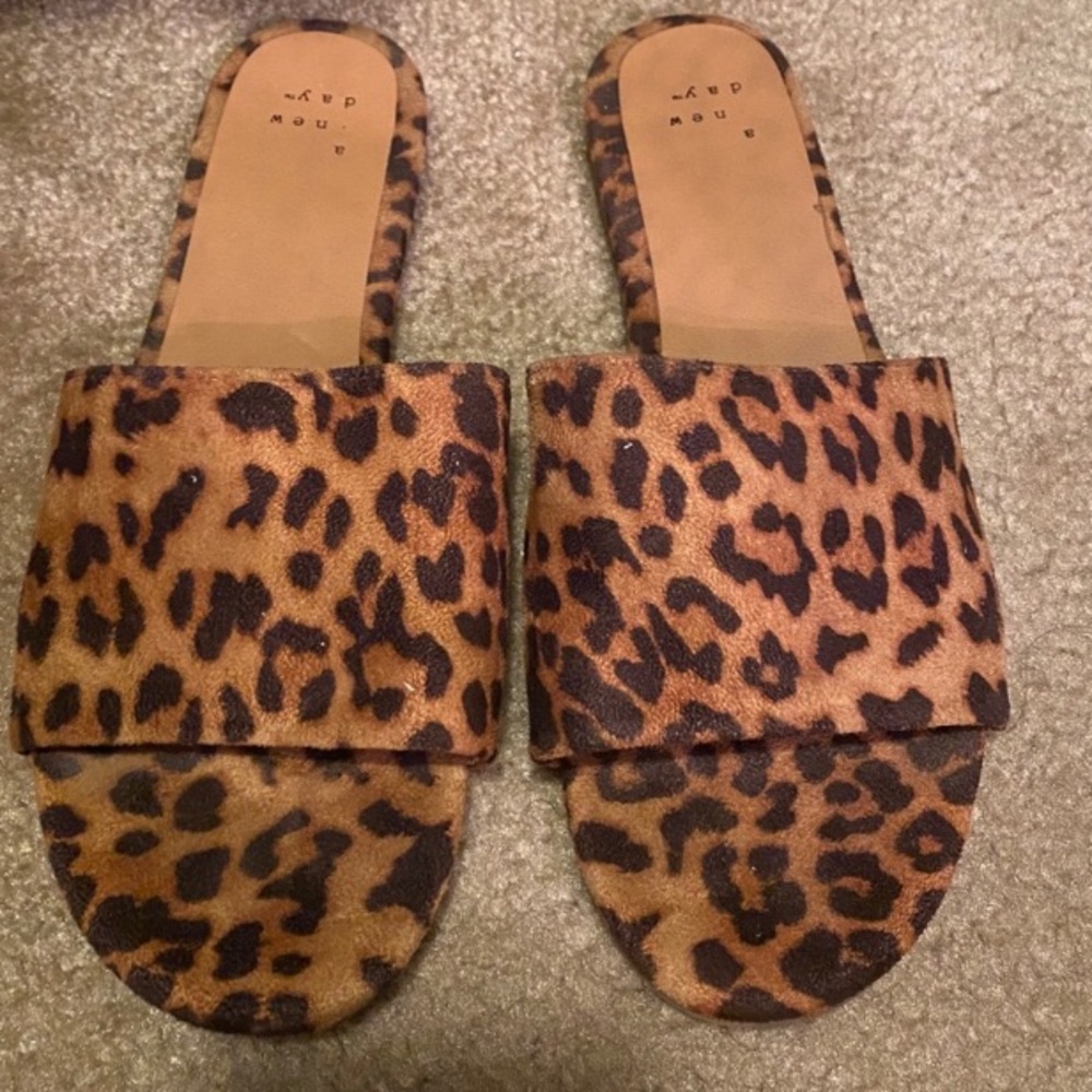 Leopard Cheetah Suede-Like Slide Sandals | Slip-On | Simple, Casual | a new day - Picture 1 of 3